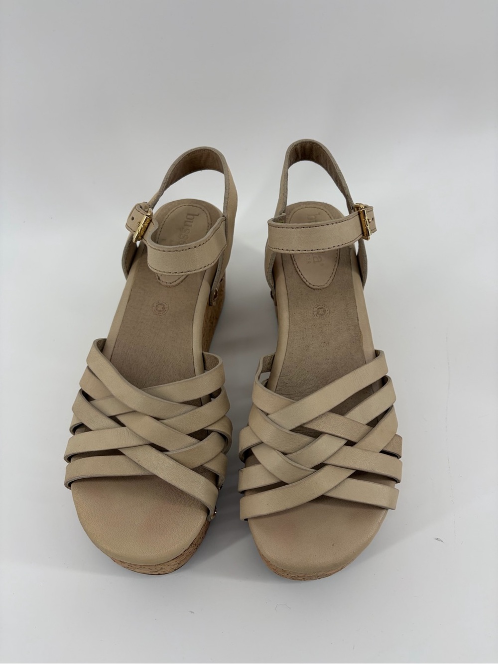 Bussola Sandals Leather Strappy Wedge Cork‎ Women Size 38 (7.5) Hippy